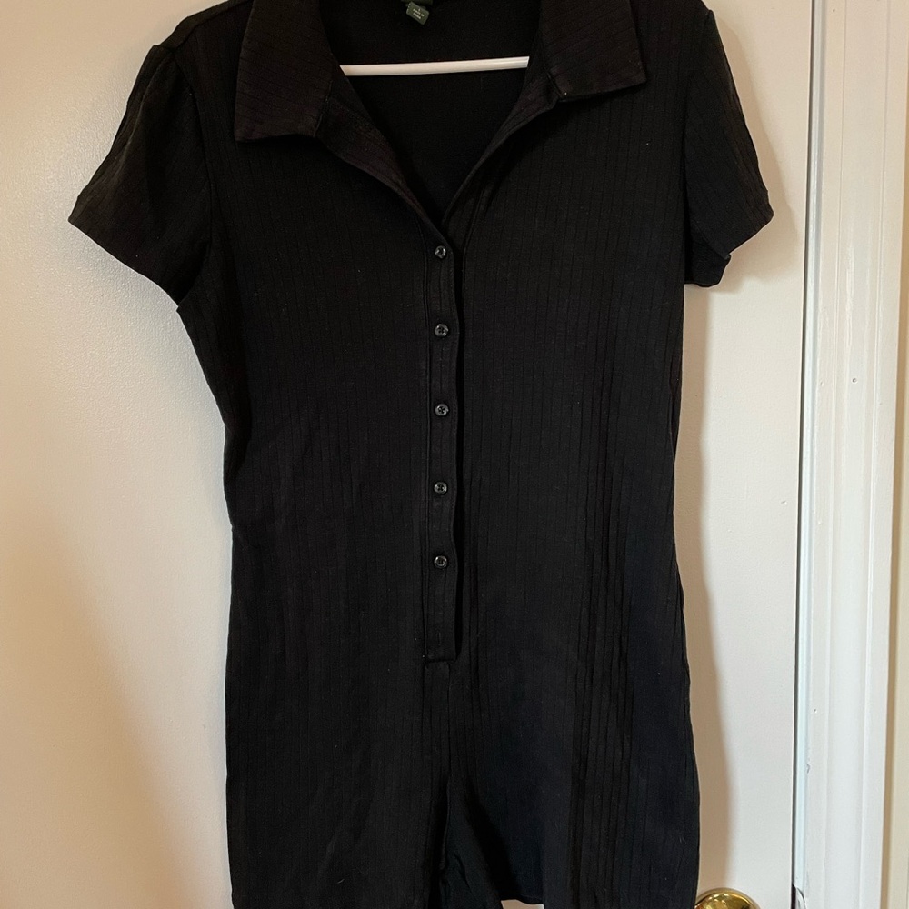 Wild Fable Black Wide Ribbed Button Up Romper